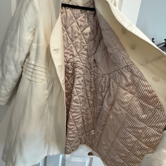 Modcloth Cream Vintage Style Coat with Black Buttons and Polka Dot Lining - Picture 4 of 6